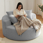 Oversized Round Chair Lounge Chaise Indoor, Upholstered Corduroy Deep Seat Cloud Large Circle Sofa Chair, No Assembly Required, Fluffy Modern Sleeper Sofa Bed for Reading, Living Room, Light gray