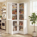 Armocity Corner Pantry Cabinet with Doors, 70" Tall Corner Storage Cabinet with LED Lights, 6-Tier Kitchen Pantry Cabinet, White