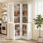 Armocity Corner Pantry Cabinet with Doors, 70" Tall Corner Storage Cabinet with LED Lights, 6-Tier Kitchen Pantry Cabinet, White