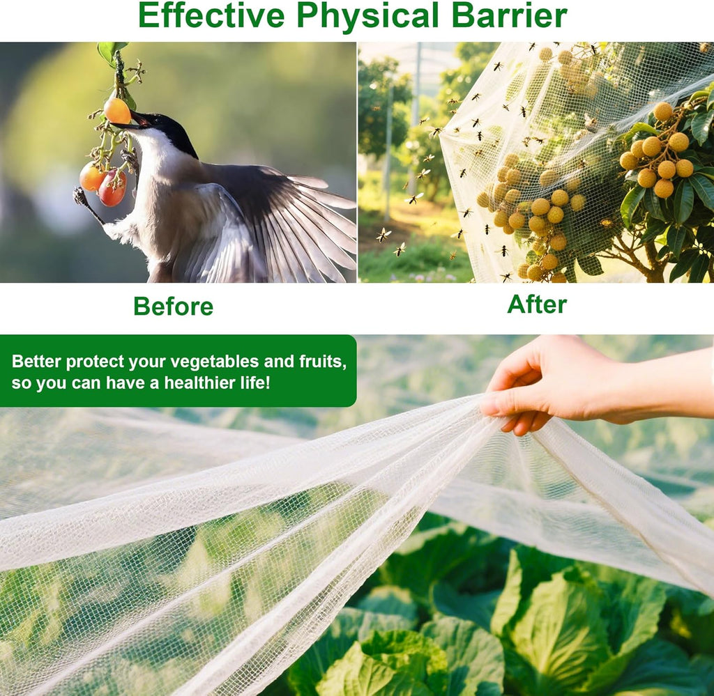 FOTMISHU Garden Netting 10x50FT Ultra Fine Mesh Netting Bird Barrier Protection Vegetable Fruit Tree Bushes Plant Cover for Raised Bed