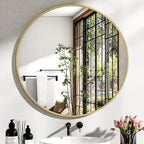 36 Inch Round Mirror - Circle Mirrors for Bathroom, Entryway and Living Room Wall Decor, Modern Hanging Vanity Mirror, Matte Gold Circle Decorative Wall Mirror