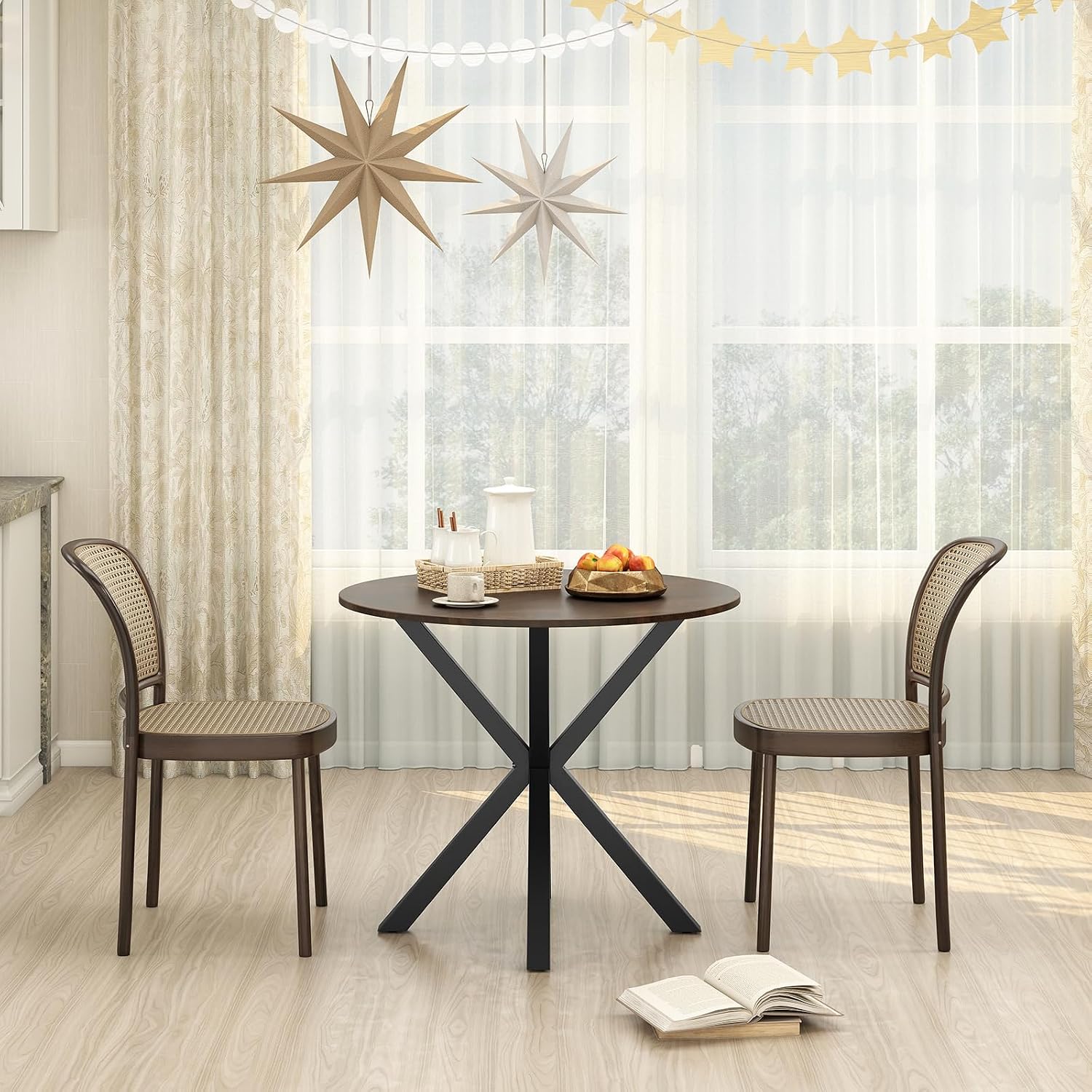 Giantex 36" Round Dining Table for 4, Farmhouse Kitchen Table with Rubber Wood Legs, Adjustable Foot Pads, Dining Room Tables for Dinette, Small Space, Dinner, Living Room, Restaurant, Espresso