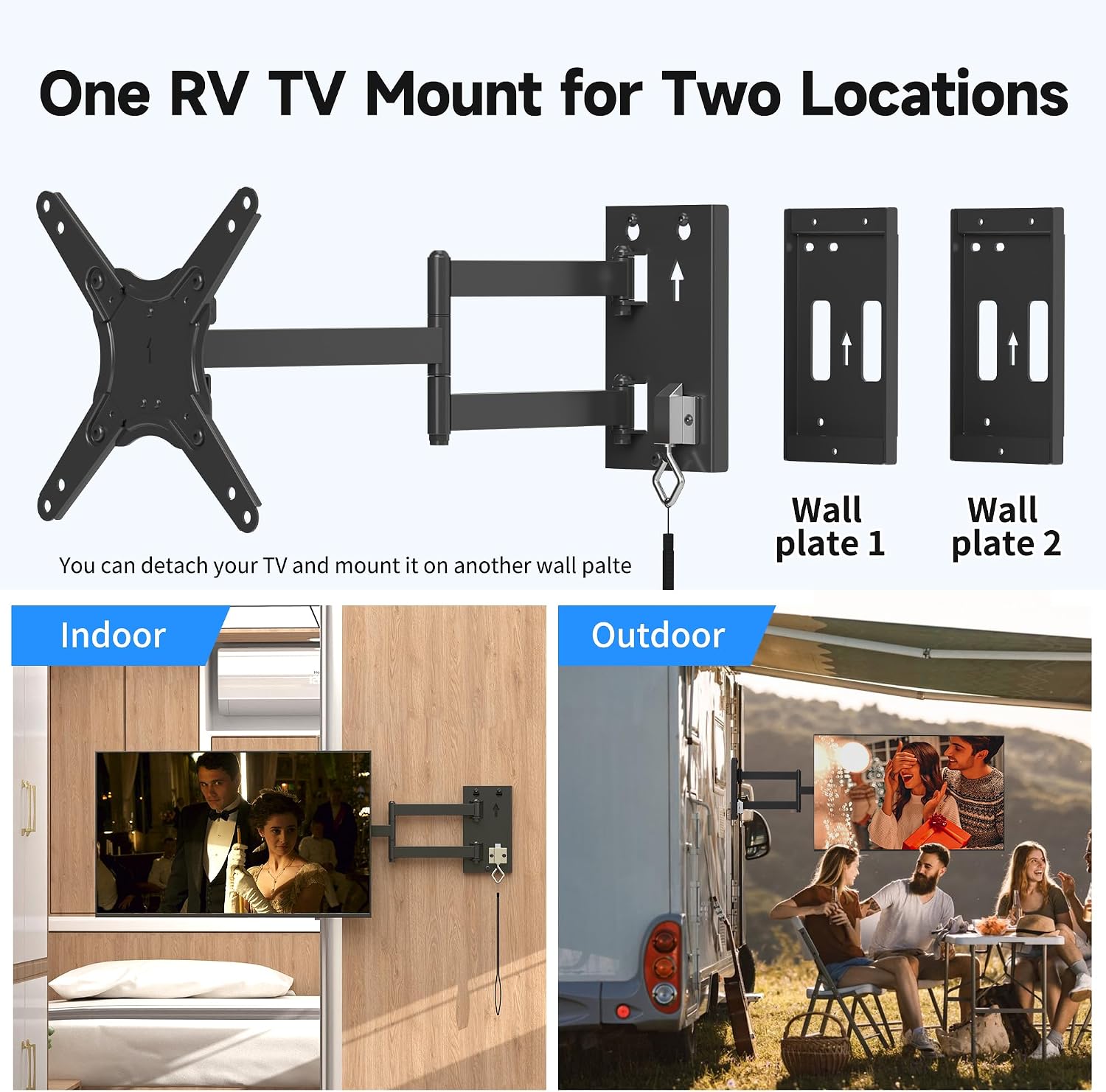 Suptek Lockable RV TV Mount for 13-43 Inch TVs | Full Motion Locking Wall Mount for Camper, Trailer, Motorhome, Boat, Truck, Indoor and Outdoor, VESA 200mm, Supports 44lbs, Model MA1342
