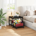 HOOBRO End Table, Mini Fridge Stand with Storage, Mini Fridge Table with Wheels and Adjustable Feet, Sturdy Metal Frame, for Living Room, Bedroom, Office, Black BB155TL01