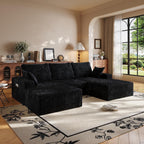 108" U-Shape Modular Sectional Cloud Couch with Ottoman, Deep Seat Couch with Oversized Chaise Lounge, Comfy Flannel Fabric Sofa for Living Room Bedroom Apartment Game Room Basement