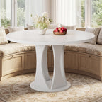 iPormis 43"-59" Extendable Dining Table, Round Kitchen Table with Modern Arcs Pedestal, Oval Dinner Table with Removable Leaves,Hidden Storage, for Kitchen, Dining Room, Living Room, Office, White