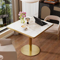 31.5" Square Dining Table, Square Restaurant Table with 1.2" Thick Sintered Stone Tabletop and Golden Metal Pedestal Base, Bistro Table for Diner, Bar, kitchen, Bakery, Apartment (Marble Patterns)