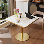 31.5" Square Dining Table, Square Restaurant Table with 1.2" Thick Sintered Stone Tabletop and Golden Metal Pedestal Base, Bistro Table for Diner, Bar, kitchen, Bakery, Apartment (Marble Patterns)