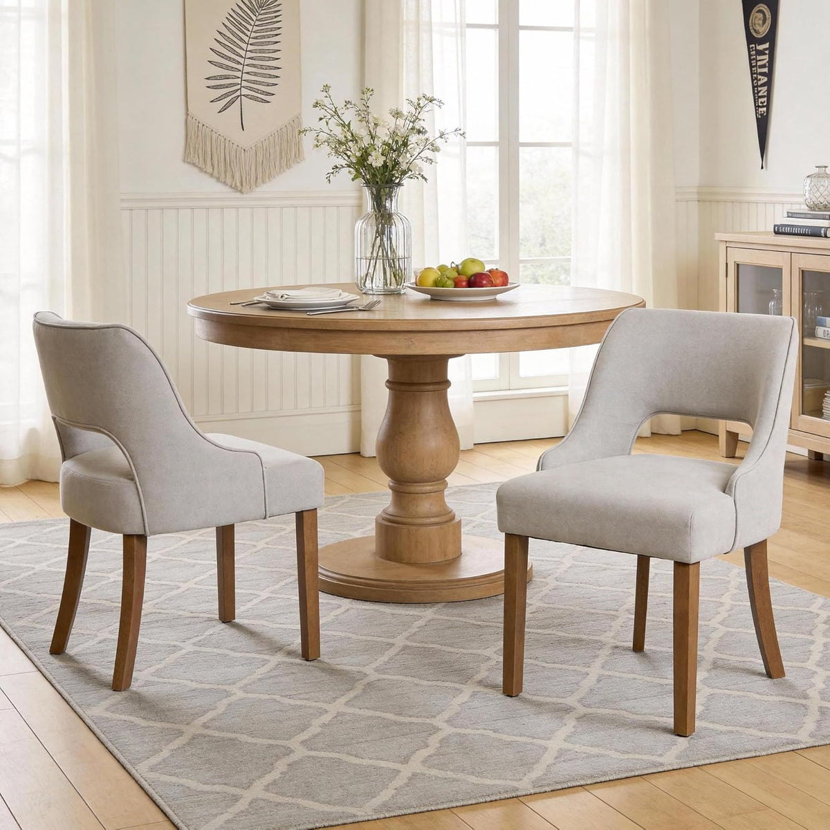 ClinQ Wooden Dining Chairs Set of 6, Modern Fabric Upholstered Kitchen Chairs Dining Chair, Mid Century Modern Chair for Kitchen Dining Room, Farmhouse Kitchen Chairs, Light Gray-Walnut Legs