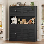 HIFIT 71“HX55“W Kitchen Hutch, Farmhouse Pantry Cabinet for Food Storage | Large Kitchen Pantry Cabinet with Countertop and Storage Drawers for Dining Living Room, Black