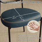 Rattan Dining Chairs Set of 2, Blue Leather Upholstered Dining Chairs with Rattan Cane Back, Mid Century Modern Dining Room Chairs with Black Metal Legs & D-Shaped Thicken Cushion, Blue