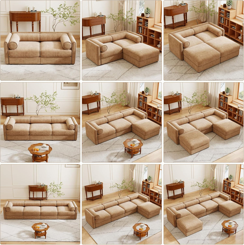 Oversized Modular Sectional Sofa with Storage Seat, 75.5" Chenille Lovseat Sofa with Cylindrical Backrest & Armrest, Modern Comfy 2-Seat Sofa Upholstered Deep Seat Couch for Living Room, Camel