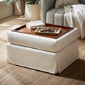 HULALA HOME Storage Ottoman Coffee Table with Lift Top, Farmhouse Linen Upholstered Ottoman with Removable Fabric Cover, 30-Inch Large Coffee Table with Storage for Living Room, Bedroom, Ivory