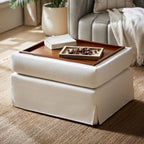 HULALA HOME Storage Ottoman Coffee Table with Lift Top, Farmhouse Linen Upholstered Ottoman with Removable Fabric Cover, 30-Inch Large Coffee Table with Storage for Living Room, Bedroom, Ivory