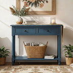 P PURLOVE Console Table Sideboard Wooden Sofa Table with 2 Drawers and Bottom Shelf (Dark Navy)
