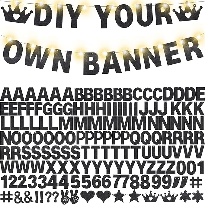 167Pcs DIY Glitter Customizable Banner Kit Happy Birthday Custom Letters Banner 30th Birthday Decorations Anniversary Personalized Banners Decor Death to My 20s Party Supplies (Glitter Black)