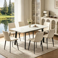 47.2"-63" Extendable Dining Room Table Set for 4-8 People, White | Removable Extension Leaf, Durable MDF Rectangle Top, 6 Beige Sleek Faux Leather Chairs, Heavy Duty Modern Kitchen Table Set