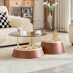 2-Piece Nesting Coffee Table Set, Brown and Gold Metal, Round Side Tables | Nesting Design, Set of 2, Round Side Tables, Metal Frame, Brown & Gold Finish