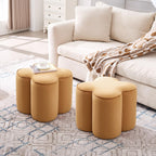 Zesthouse Flower Pouf Ottoman Foot Rest, Velvet Fabric Poofy Ottoman Footstool for Couch Sofa, Modern Living Room Stool Seat for Under Entry Table, Cute Square Vanity Stool for Bedroom Dorm, Camel
