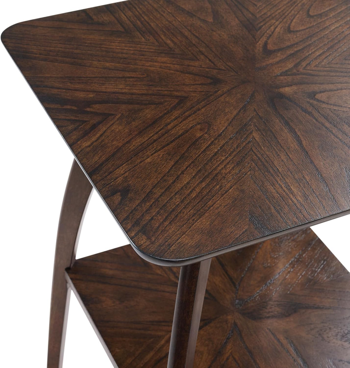 Sandstone Home LAX Mid-Century Modern Square End Table with Starburst Top – 18” Accent Table with Shelf, Rich Espresso Brown Finish, Retro Side Table or Nightstand for Living Room or Bedroom