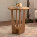 Wood Side Table, Modern Round End Table with Curved Leg, Mid-Century 24.80" Bedside Table for Living Room Bedroom Office