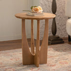 Wood Side Table, Modern Round End Table with Curved Leg, Mid-Century 24.80" Bedside Table for Living Room Bedroom Office