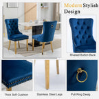 Round Glass Dining Table Set for 4, Small Kitchen Table Set for 4, 47" Circle Glass Dinner Table and Blue Velvet Chairs Set of 4,5 Piece Round Dining Room Table Set for Dinette Breakfast Cafe Party