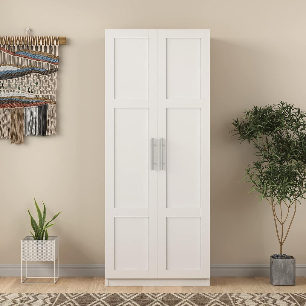 Kitchen Pantry Storage Cabinets, 70.87" Tall Pantry Cabinet with 2 Door and 3 Shelves, Farmhouse Kitchen Cabinets with Handles, Large Freestanding Storage Cabinet, White