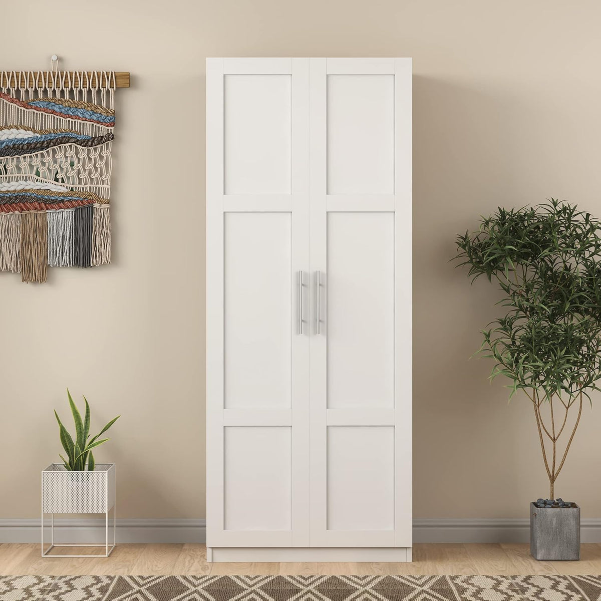 Kitchen Pantry Storage Cabinets, 70.87" Tall Pantry Cabinet with 2 Door and 3 Shelves, Farmhouse Kitchen Cabinets with Handles, Large Freestanding Storage Cabinet, White