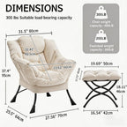 Corduroy Lazy Chair with Ottoman, Modern Large Accent Lounge Chair, Comfy Upholstered Reading Chair with Footrest, Oversized Leisure Armchair for Living Room, Bedroom, Dorm, White
