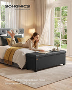 SONGMICS Storage Ottoman Bench with Legs, Flipping Lid, 43.3 Inches | Folding Ottoman Foot Rest, PU Leather, for Living Room, Bedroom, Entryway, Black, Mazie Collection ULSF085BH01