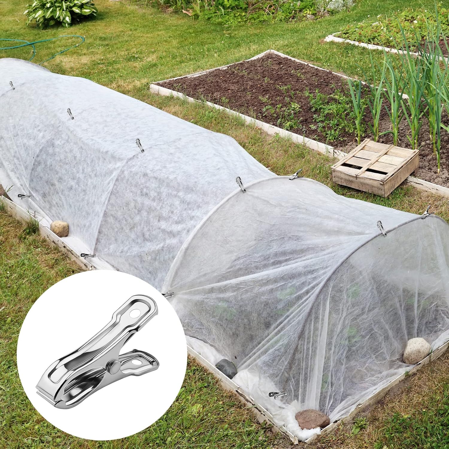 Aodaer 60 Pieces Stainless Steel Garden Clip with Strong Grip Heavy Duty Greenhouse Clips Anti-wind Garden Shed Film Shading Net Rod Clamps for Shade Cloth Plant Cover on Garden Hoops