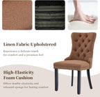 Linen Upholstered Dining Chairs Set of 6, Espresso Brown Mid Century Modern Dining Chairs, Kitchen & Dining Room Chairs with Wood Legs, Sillas de Comedor (Coffee, 6 Pcs)