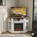 Flamaker Corner Fireplace TV Stand for TVs up to 55 Inch, White | Entertainment Center with 18 Inch Fireplace, Glass-Door Storage Cabinet, Open Shelf, Space-Saving Corner Design