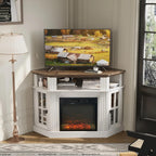 Flamaker Corner Fireplace TV Stand for TVs up to 55 Inch, White | Entertainment Center with 18 Inch Fireplace, Glass-Door Storage Cabinet, Open Shelf, Space-Saving Corner Design