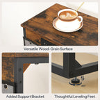 HOOBRO C Shaped End Table with Charging Station, 30” Adjustable Height Sofa Side Table with Storage Pocket, Slide Under Couch Table for Sofa Arm Tray, for Living Room, Bedroom, Rustic Brown BF77USF01