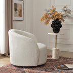 KINWELL 34" W Mid Century Modern Boucle Swivel Barrel Chair, Cream