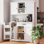 Gizoon Tall Kitchen Storage Cabinet with Door and Shelves White | Kitchen Pantry Cabinet with Storage 67" Large Coffee Bar Hutch with Storage for Dining Room Kitchen and Living Room, Painted