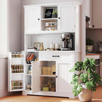 Gizoon 71" Kitchen Hutch with Storage Kitchen Pantry Cabinet with Doors and Shelves Coffee Bar Cabinet with Storage Farmhouse Pantry for Dining Room and Craft Room, White