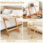 GOFLAME Bamboo TV Tray Table, Z Shaped Sofa Side Table for Laptops, Snacks & Drinks, Modern TV Dinner Tray, TV Dinning Tables, Small End Tables for Living Room, Bedroom, Natural