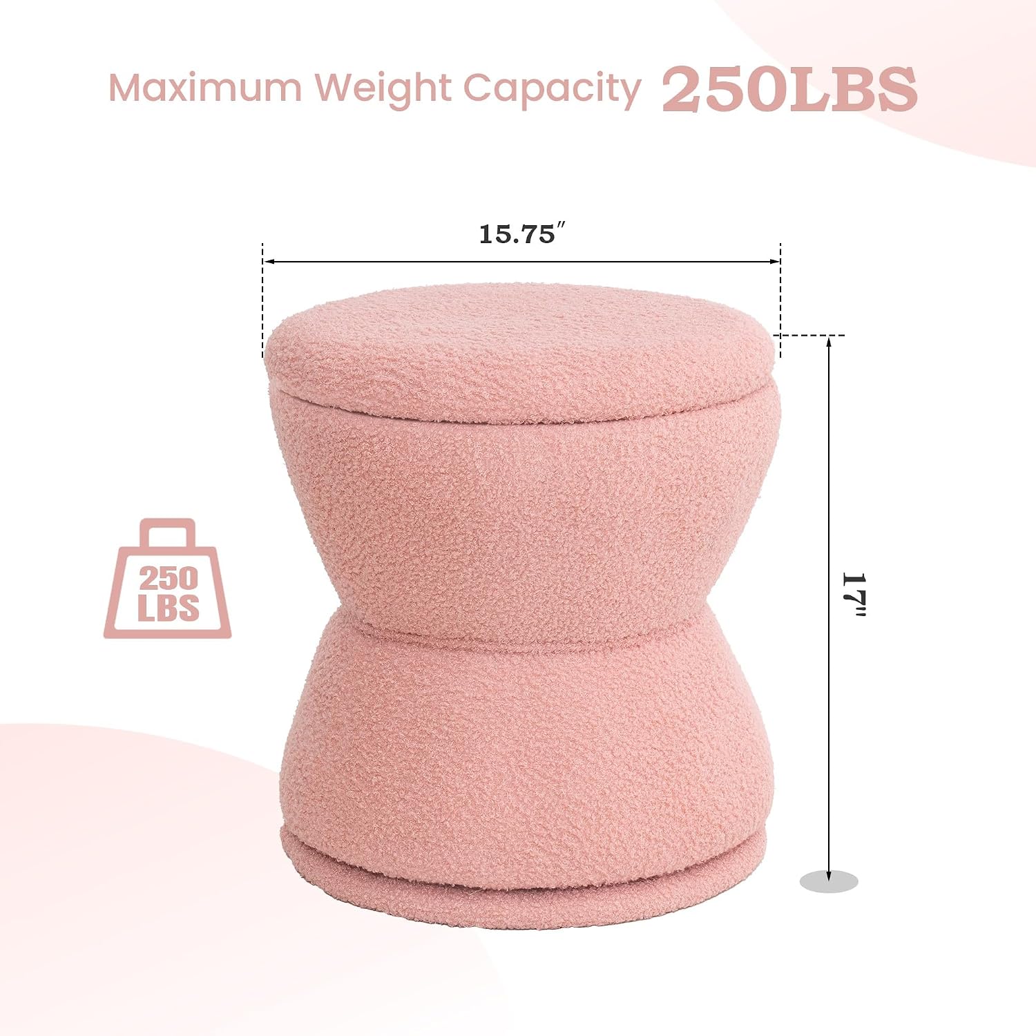 DHMAKER Round Storage Ottoman, Swivel Teddy Vanity Stool Chiar,Modern Sherpa Footstool, Makeup Chair Upholstered Footrest for Living Room, Bedroom, Entryway,Pink