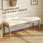 chairus Farmhouse Dining Bench 46" Wooden Entryway Bench with Padded Seat and Nailhead Trim for Kitchen Bedroom,Indoor and Hallway, Beige Linen