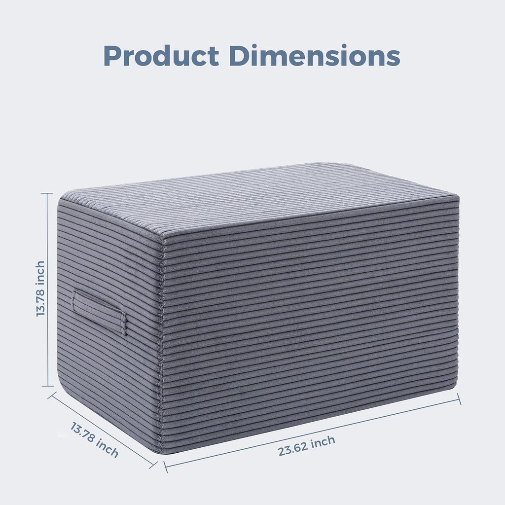 Rectangular Pouf Ottoman, Foam-Filled Footrest, Dark Gray | Soft coral fleece, adjustable foam filling, hidden storage and a carry handle combine comfort with everyday convenience.