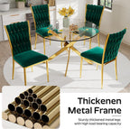 Velvet Dining Chairs Set of 6, Woven Upholstered Dining Chairs with Gold Metal Legs, Modern Accent Chairs for Living Room, Dining Room, Kitchen(Green)
