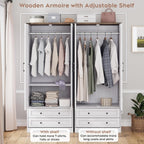 Brafab 2 Doors Wooden Armoire Wardrobe Closet with 2 Drawers, White | 2 Modern Doors, Freestanding, with Drawers and Hanging Rail, Wooden Storage Cabinet with Shelf, for Bedroom