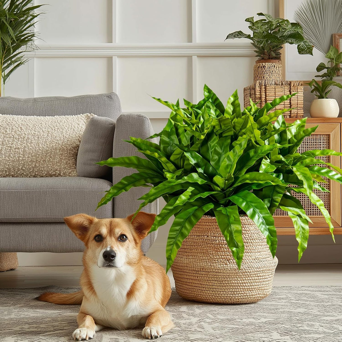 4 Pcs Artificial Greenery Stems Fake Bird Nest Fern Faux Branches Artificial Plants Realistic Fake Dracaena Realistic Plants for Indoor Outdoor Porch Patio Home Office Living Room Decor (Bright Green)