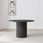 Furniturebox UK Dining Table - 'Penrose' Black 120cm 4-6 Seat Round Wooden Pedestal Dining Table - Melamine Veneer - Slatted Wood Pillar Leg - Modern Scandi Japanese Style Dining Furniture (Black)