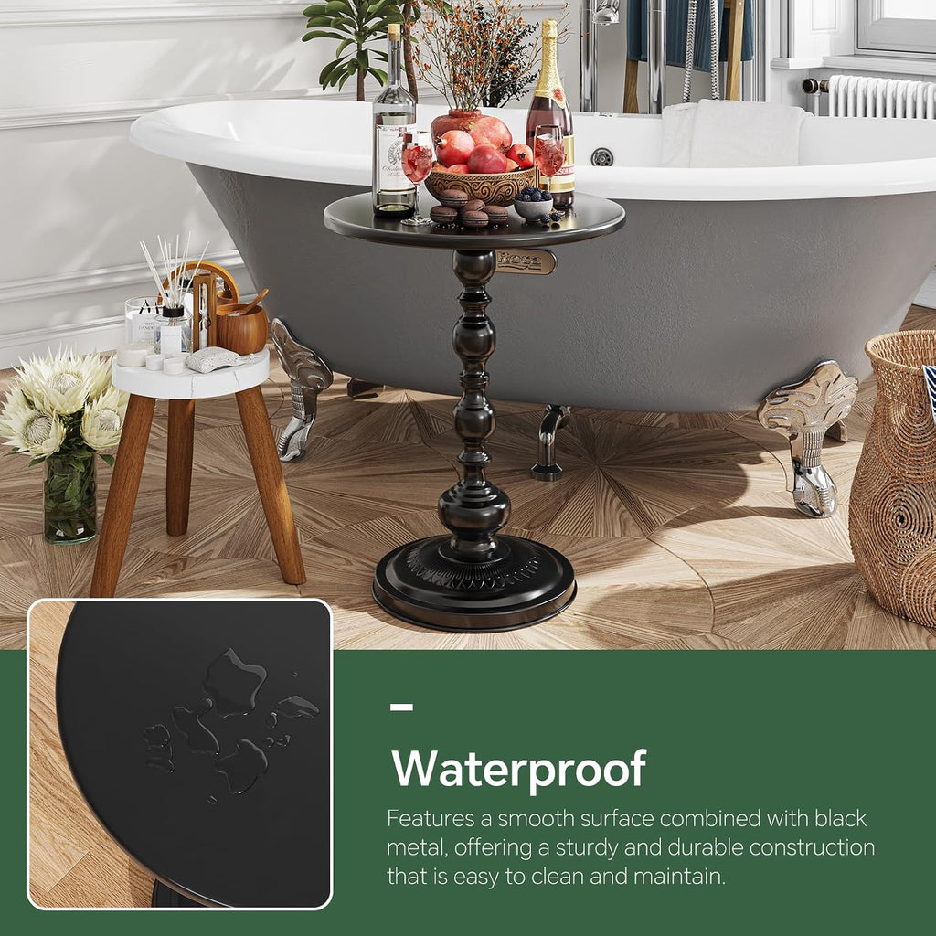 Simple Trending Small Side Table, Round Drink Table End Table, Sofa Table TV Tray Table, Pedestal Coffee Table for Living Room, Black
