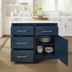 Crosley Furniture Cutler Faux Marble Top Kitchen Island with Storage, Breakfast Bar, Microwave Stand, Navy