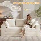 Couch 70 inch, 3 Seater Couch with Pull Out Bed, Loveseat Oversize Beige Futon Couch Floor Bed with 5 Pillows for Living Room Bedroom Lounge Small Space